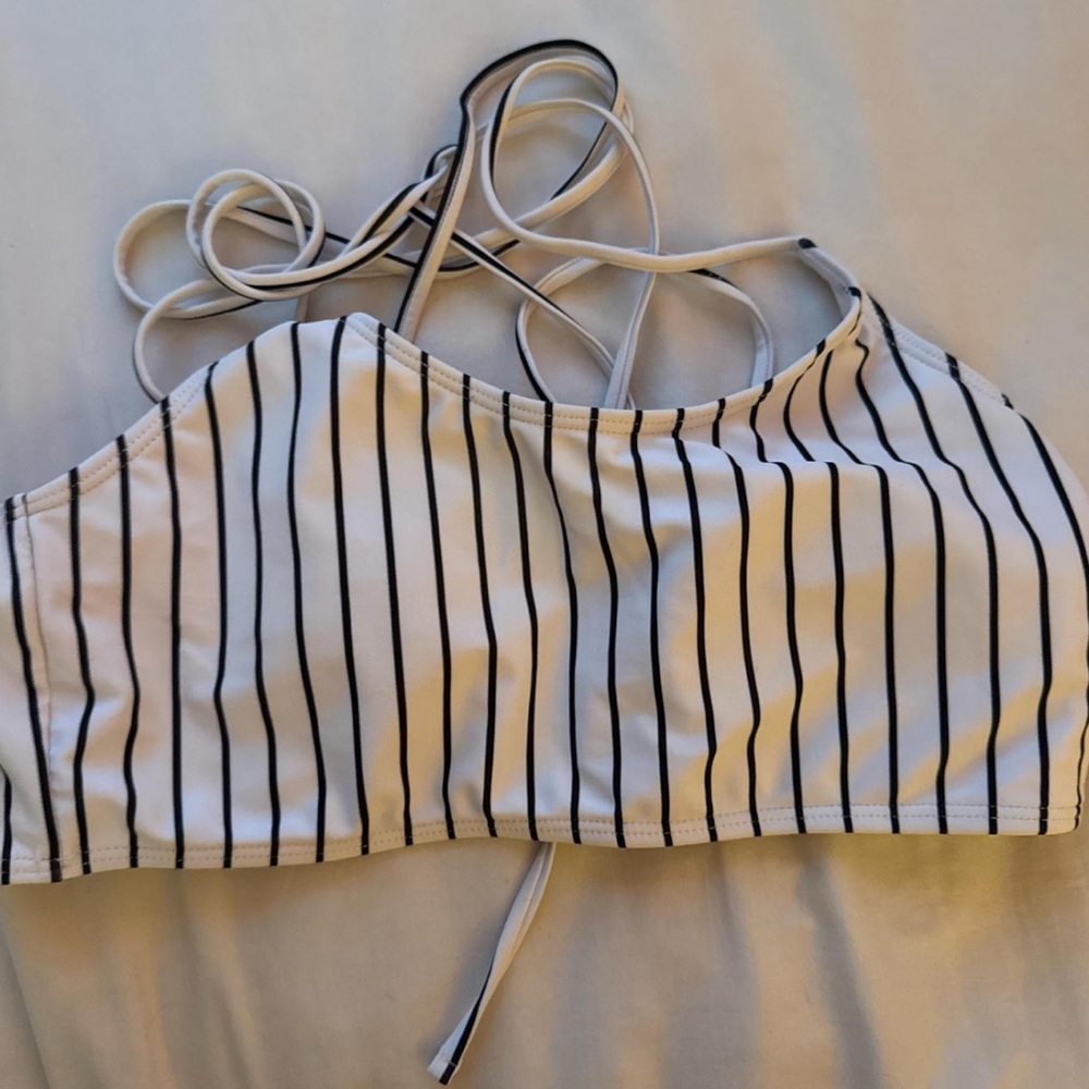 Elegant Black and White Striped Bikini Top